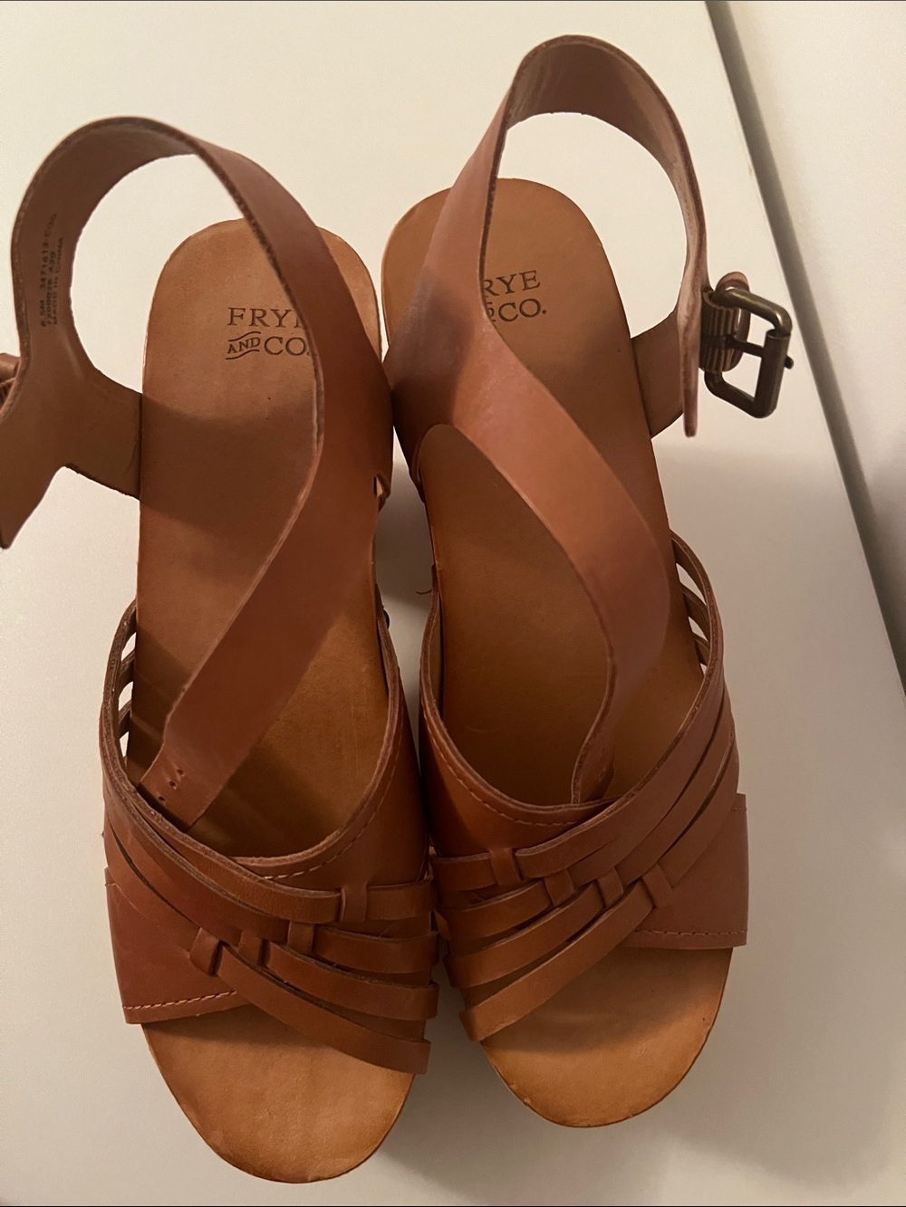 FRYE AND CO. Brown Leather Platform Clog Sandals with Buckle - Picture 2 of 3
